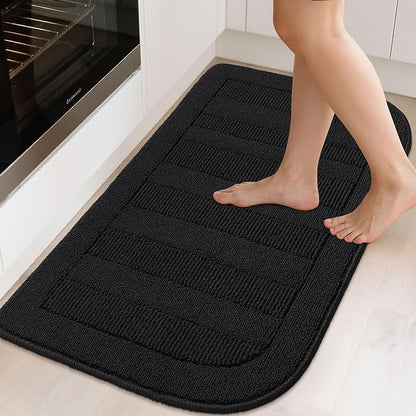 BEQHAUSE 24x40 Inch Kitchen Rug Mat Durable Kitchen Rugs Non-Slip Washable Absorbent Kitchen Mats for Floor Dirt-Resistant Semicircular Kitchen Mat (Black)