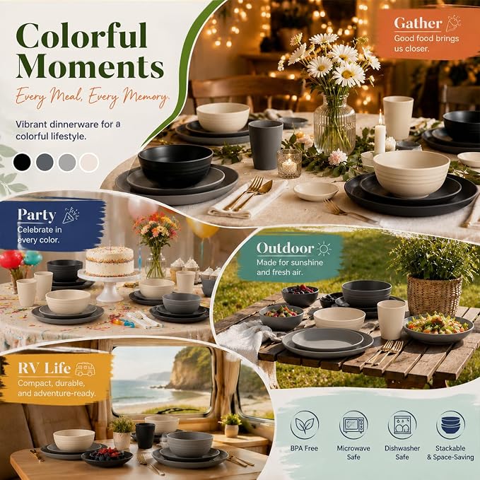 Kitchen Plates and Bowls Sets 40PCS, Wheat Straw Dinnerware Sets - Image 7