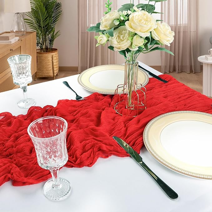 12 Pack 10Ft Red Cheesecloth Table Runner 23 x 120 Inch | Gauze Rustic Boho - Image 6