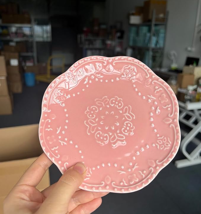 Ceramic Plate, Round Embossed Lace Plate - Image 9