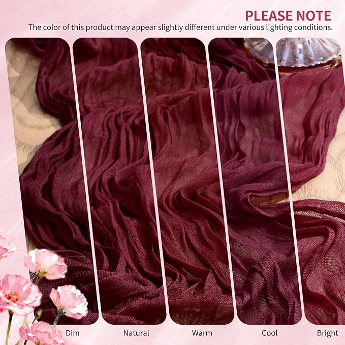 30 Pack Cheesecloth Table Runner 10FT Burgundy Red Table Runner Boho Gauze - Image 7