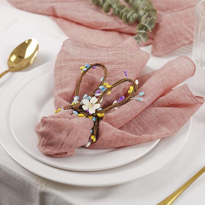 Easter Bunny Ear Napkin Rings Set of 8, Colorful Rattan Bunny - Image 2