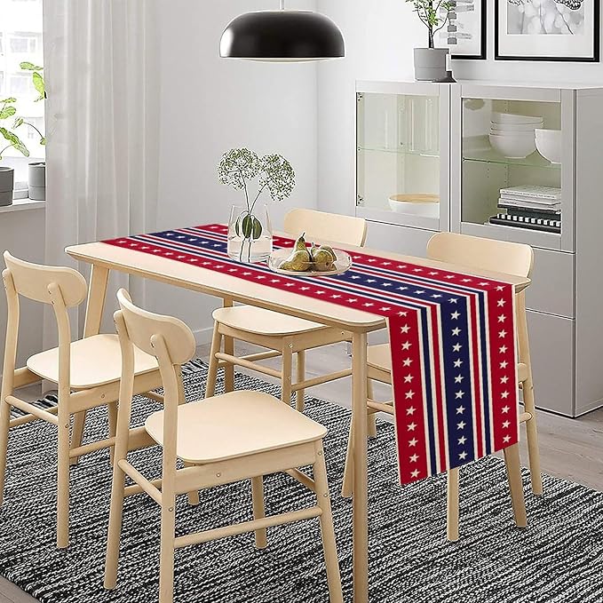 4th of July Table Runner, USA Flag Stars Stripes American Independence Day Red - Image 3