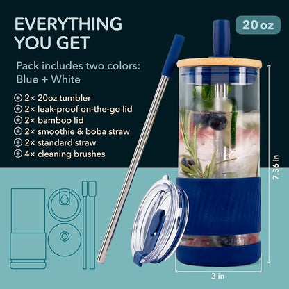 Pandaloo® Glass Cups With Lids and Straws -20 Fl Oz- Perfect Size Iced Coffee - Image 2