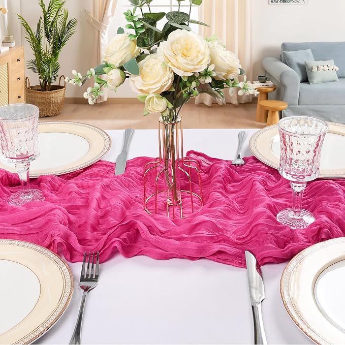 12 Pack 10Ft Hot Pink Cheesecloth Table Runner 23 x 120 Inch | Gauze Rustic - Image 4