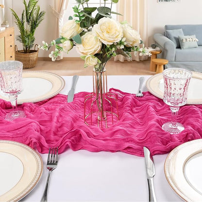 12 Pack 10Ft Hot Pink Cheesecloth Table Runner 23 x 120 Inch | Gauze Rustic - Image 4