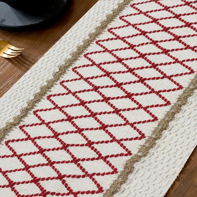 EMMTEEY Macrame Table Runner Boho Style 108 Inches Long, Hexagonal Red | - Image 4