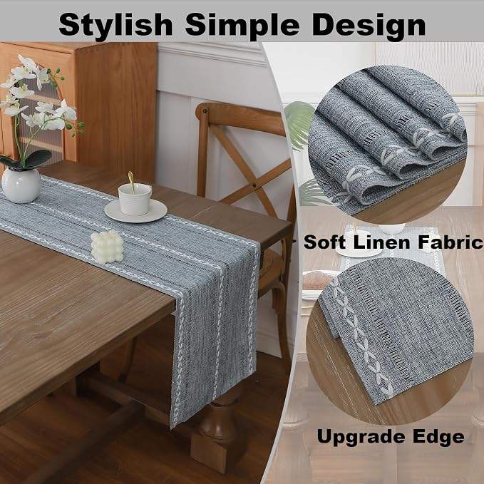 Gernaice Boho Table Runner, Rustic Cotton Linen Farmhouse Table Runners - Image 3