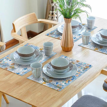 Ocean Starfish Placemats Set of 4 Beach Theme Seashell Coastal Washable Non-Slip Heat Resistant Linen Fabric Summer Thick Place Mats Decorative Table Mat 12×18 Inch for Dining Table Decor