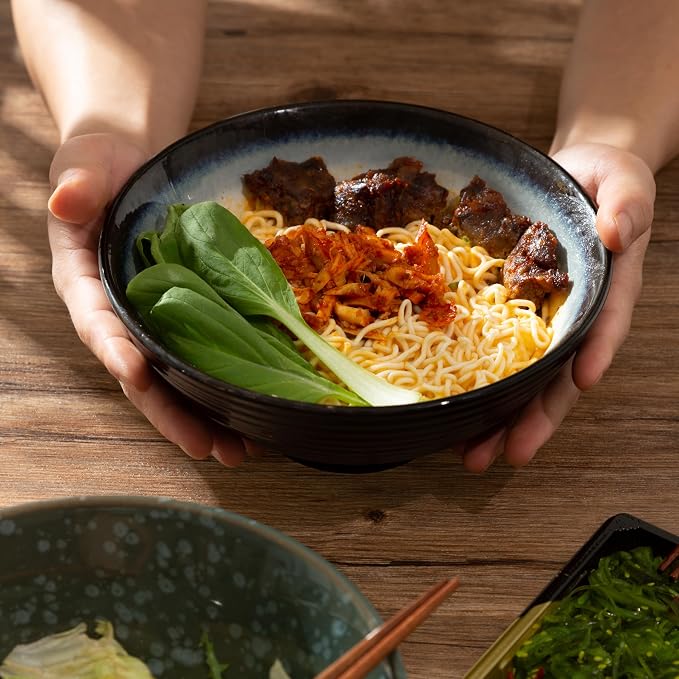 8 Inch Ceramic Ramen Bowl Set of 2, 40oz Japanese Bowls - Image 6