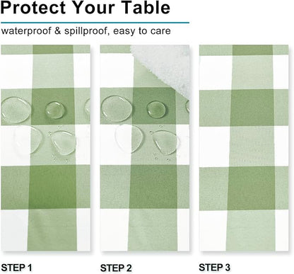 Buffalo Plaid Tablecloth 54 x 108 inch 2 Pack Sage Green and White | Waterproof - Image 4