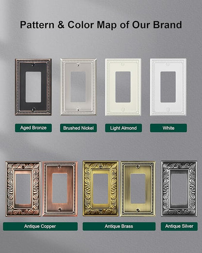 6-Pack Decorator Outlet Cover Plate, Decorative Switch Plates and Outlet Covers, Pure White Metal Wall Plates for Electrical Outlets, Receptacle, GFCI Outlet, Dimmer Switch