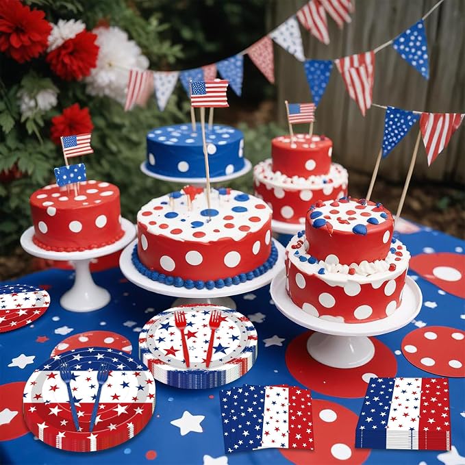 100 Pcs Patriotic Party Supplies Set, Serves 25 – Disposable Red White Blue - Image 5
