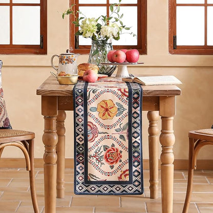 bilin gaier Designer Linen Extra Long Table Runner, Colorful Floral Pattern - Image 2