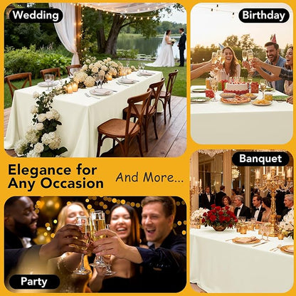 10-Pack Ivory Tablecloths for Rectangle Tables, 54 x 108 Inches, Stain-Resistant Polyester Fabric for 6 Foot Tables - Washable Table Covers for Weddings, Banquets, Birthday Parties, Events