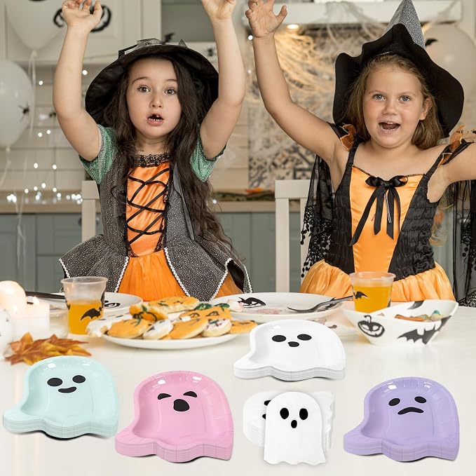 180Pcs Halloween Ghost Party Supplies Paper Plates and Napkins Serve 60 | - Image 5