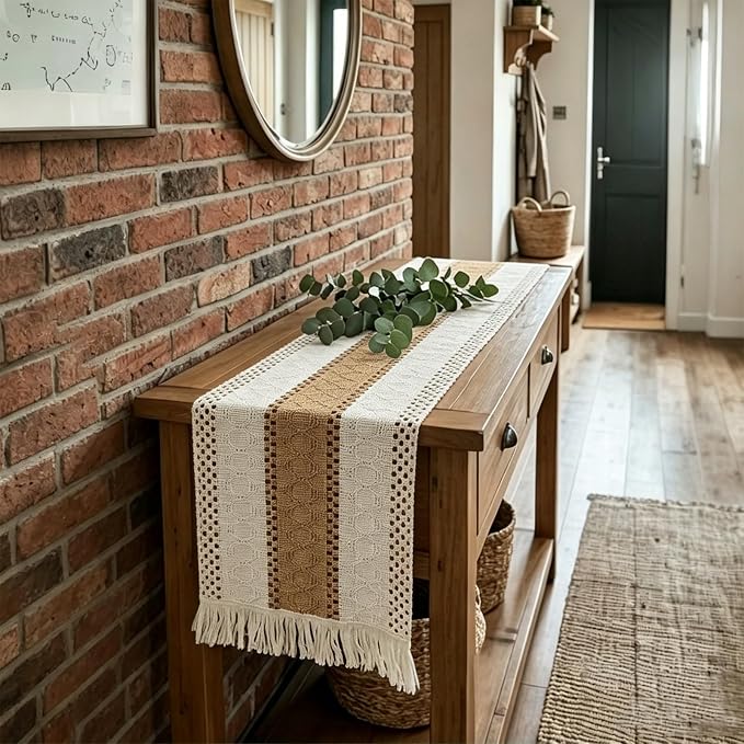 Textured Macramé Table Runner, Cotton and Jute Blend, 30 x 140 cm - Image 6
