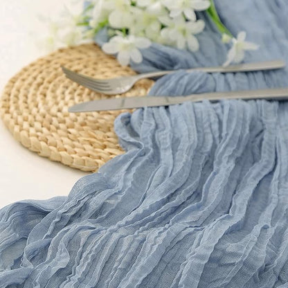 12 Pack Dusty Blue Cheesecloth Table Runner 35 x 120 Inch | Boho Gauze Fabric - Image 2
