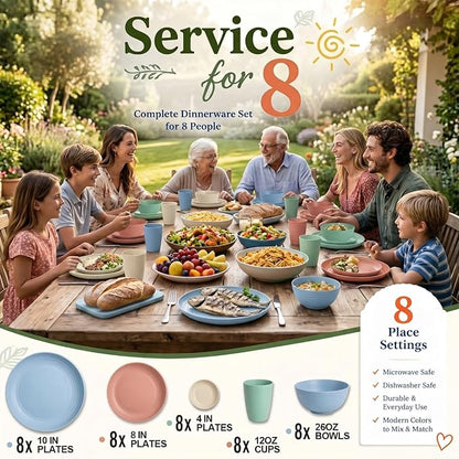 40PCS Dishes Set, Kids Plates and Bowls Set, Unbreakable Dinnerware Set | Wheat - Image 6