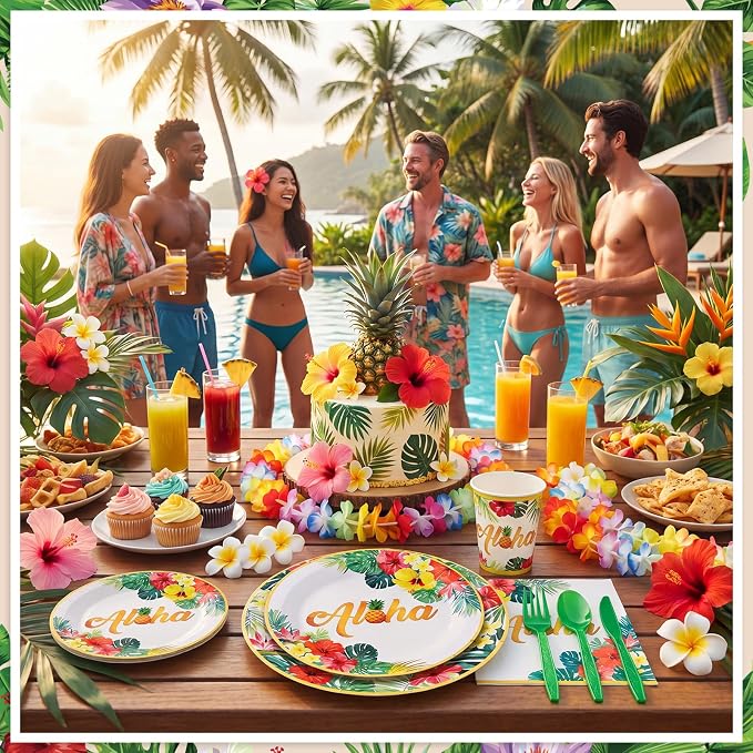 NatNarr Hawaiian Party Supplies Set, Paper Tableware Set - Image 6