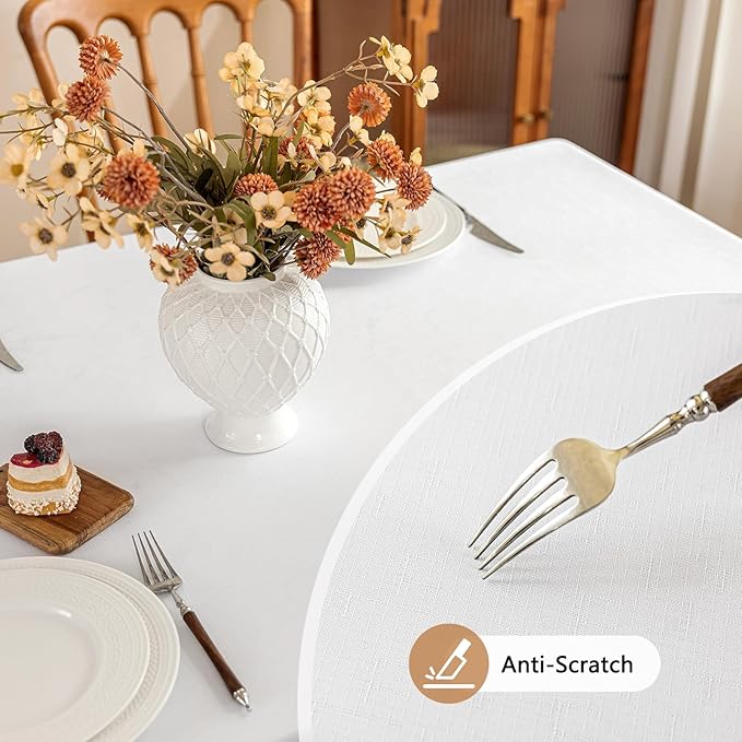Textured White Fabric Table Cloth Rectangle 60 x 120 Inch Stain Resistant & Reusable Faux Linen Rectangular Tablecloth Easy Clean for Dining Banquet Wedding