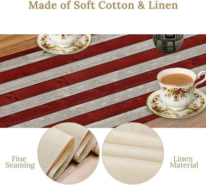 American Flag Table Runner, 4th of July USA Rustic Vintage Wooden Blue Red - Image 6