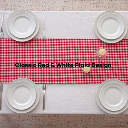 Red White Plaid Gingham Ruffle Table Runner 72 inches Long 100% Washed Cotton - Image 4