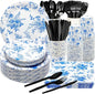175Pcs Blue Floral Party Supplies Set 9"& 7"Blue White Floral Plates Napkins by HSPAIDYP