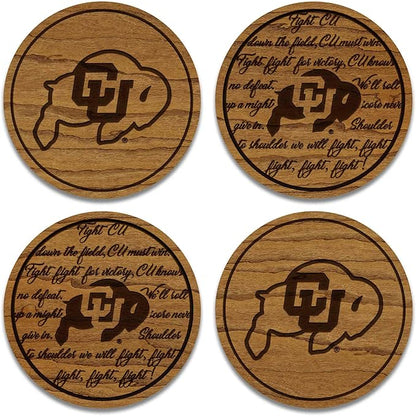 LazerEdge Colorado Buffaloes Wooden Coaster Set - Cherry Wood - Officially Licensed Product - 4-Pack