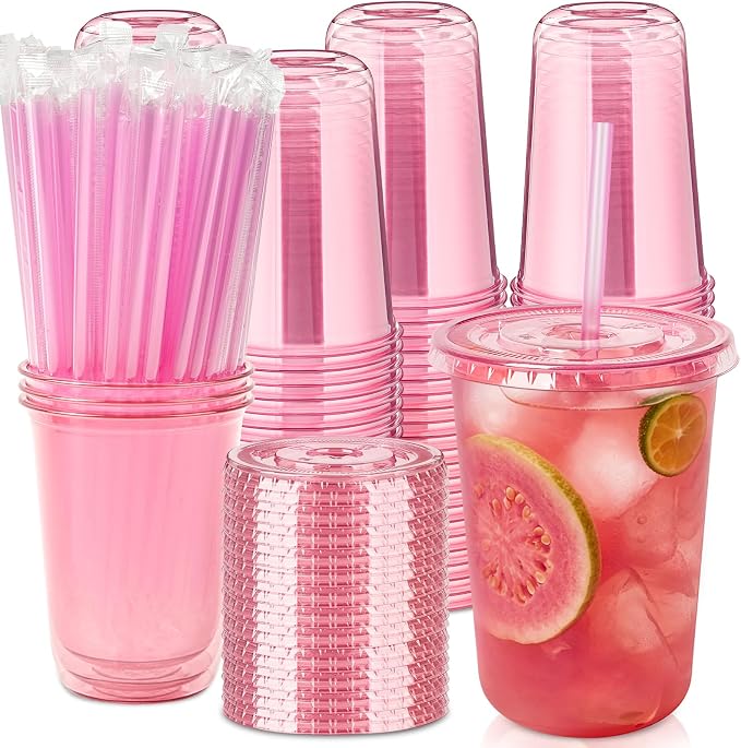100 Sets - 16oz Pink Plastic Cups by Jycnolm
