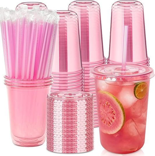 100 Sets - 16oz Pink Plastic Cups by Jycnolm