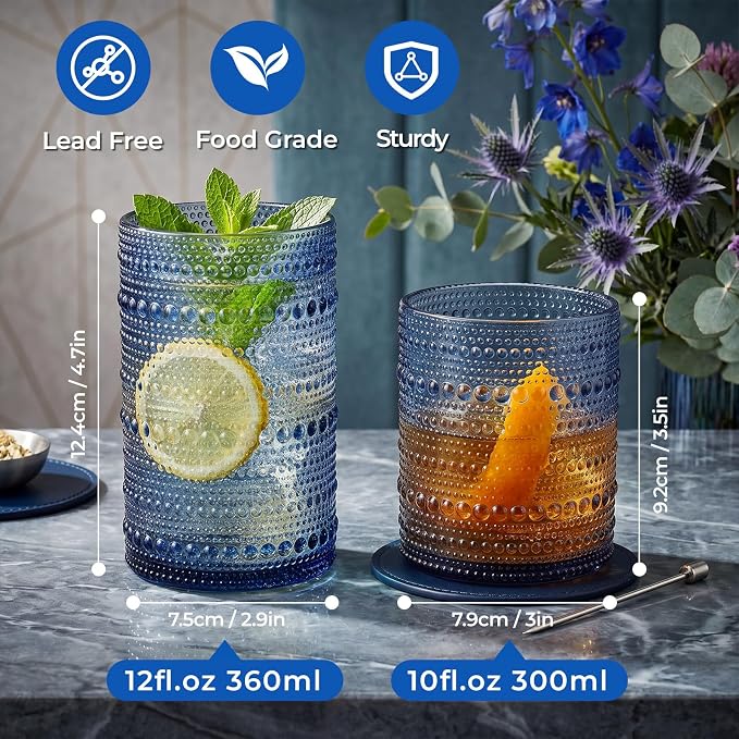Hobnail Drinking Glasses Set of 12 Kitchen Glass Cups Glassware - Image 2