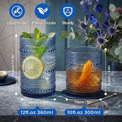 Hobnail Drinking Glasses Set of 12 Kitchen Glass Cups Glassware - Image 2