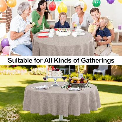 JIUZHEN Round Table Cloth Faux Linen Farmhouse Tablecloth Wrinkle and Stain Resistant Decorative Fabric Table Cover for Kitchen, Dining Room, Parties and Camping, Stone, 80 Inch Round
