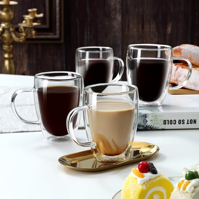 4-Pack 12 Oz Double Walled Glass Coffee Mugs - Image 7