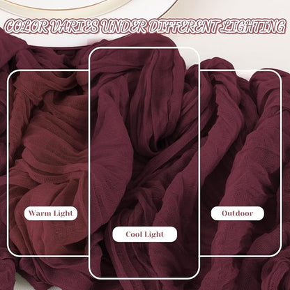 2 Pack Cheesecloth Table Runner, 120 Inch Burgundy Table Runner - Image 7