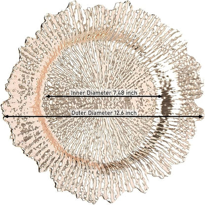 LOYALHEARTDY 24 Pack 13 Inch Rose Gold Charger Plates, Plastic Reef Textured Rim Round Decorative Underplates for Wedding, Party, Dinner Table