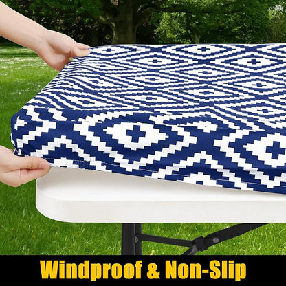 Smiry Rectangle Table Cloth Cover, Waterproof Elastic Fitted Picnic Tablecloth for 6 Foot Tables, Wipeable Flannel Backed Vinyl Tablecloths for Camping, Dining, Outdoor (Navy, 30" x 72")