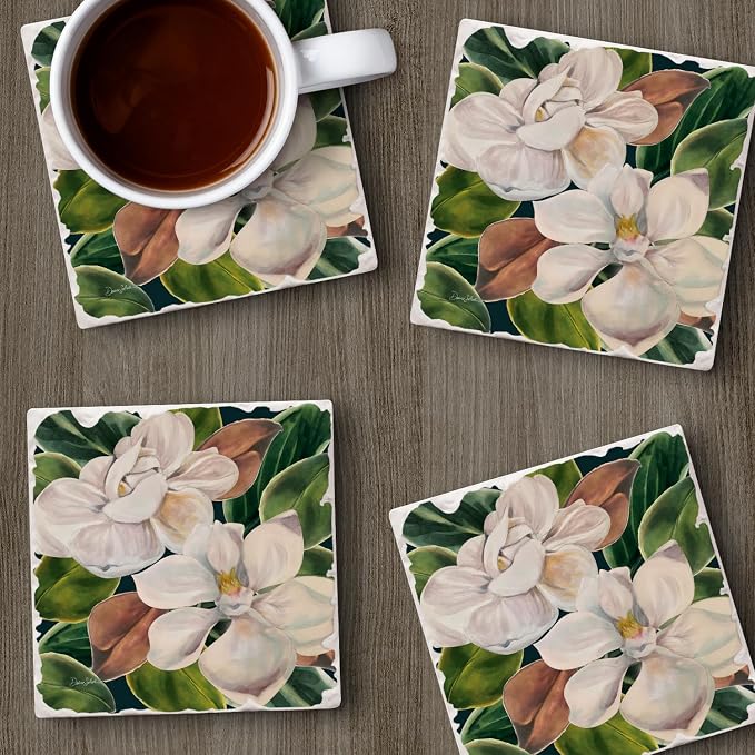 Thirstystone Magnolia Blossoms 4 Pack Tumbled Tile Stone Coasters | 4" Square - Image 4