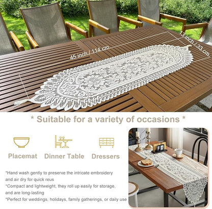2Pcs Lace Table Runners with Tassels, Farmhouse Boho Doily Vintage Floral - Image 2