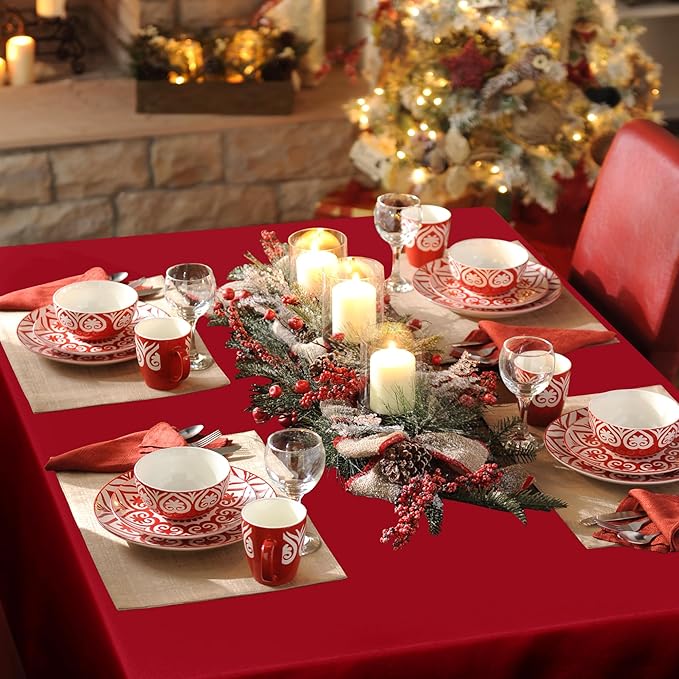 sancua Rectangle Tablecloth - 70 x 120 Inch - Stain and Wrinkle Resistant Washable Polyester Table Cloth, Decorative Fabric Table Cover for Dining Tables, Buffet Parties and Camping, Red