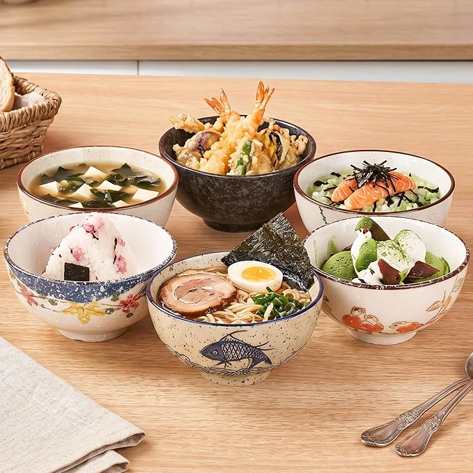 Japanese Rice Bowls Set of 6, 4.5 Inch 10 Oz Porcelain Miso Soup Bowls | - Image 6