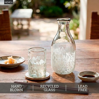NOVICA Artisan Handblown Recycled Glass Carafe Cup in White Clear Mexico - Image 4