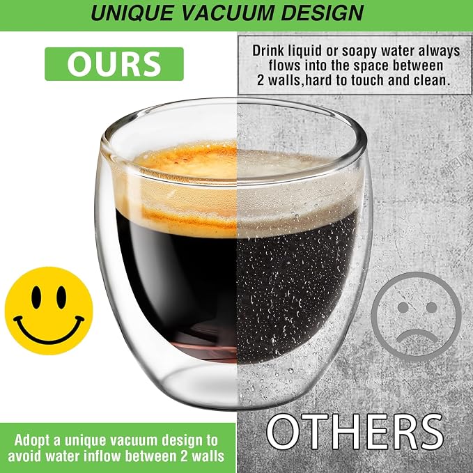 Espresso Cups Set of 4, 5oz Espresso Shot Glass Double Walled Coffee Cups | - Image 2