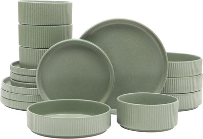 Gibson Elite Deerfield 16-Piece Stoneware Dinnerware Set – Matte Green by GibsonHomewares