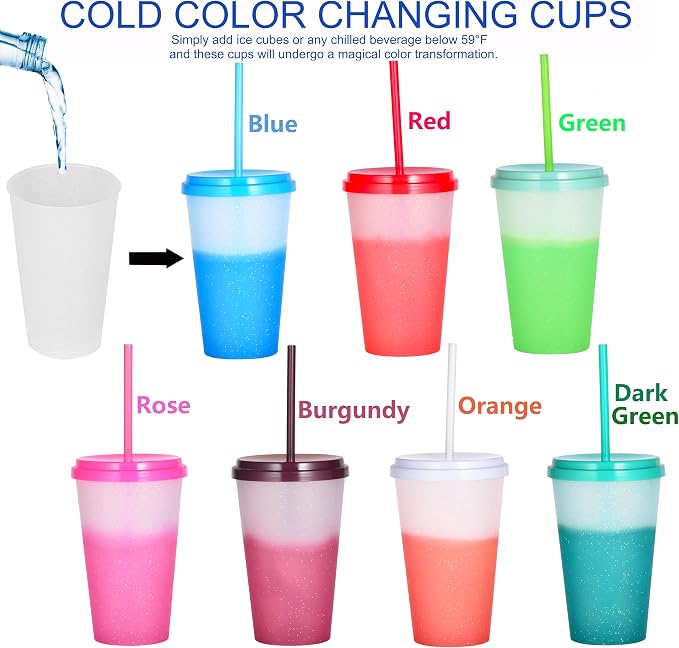 Color Changing Cups, 5 Pack 24oz Plastic Tumblers, Reusable Iced Coffee & - Image 5