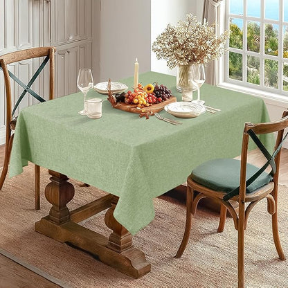 JIUZHEN Rectangle Table Cloth Faux Linen Farmhouse Tablecloth Wrinkle and Stain Resistant Decorative Fabric Table Cover for Kitchen, Dining Room, Parties and Camping, Sage Green, 60 x 102 Inch