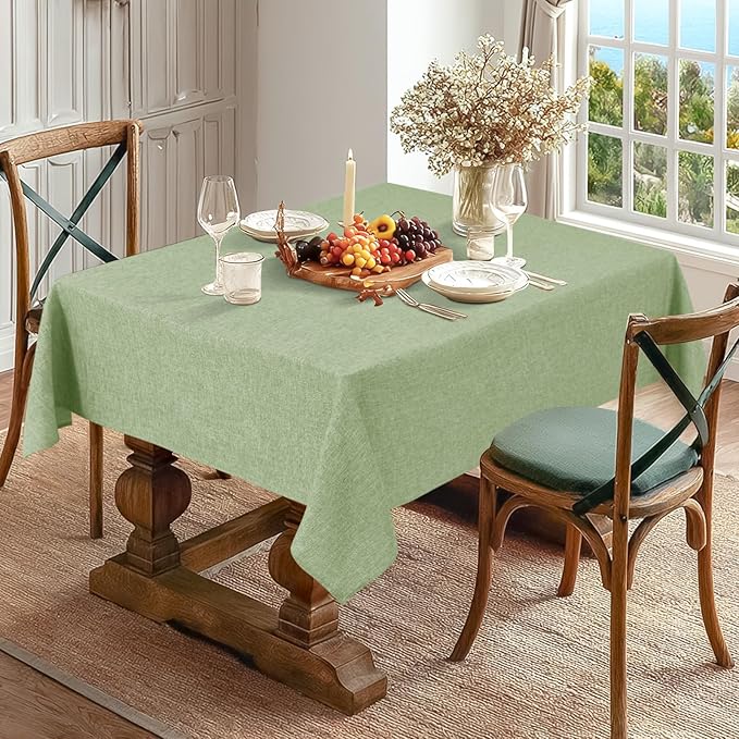 JIUZHEN Rectangle Table Cloth Faux Linen Farmhouse Tablecloth Wrinkle and Stain Resistant Decorative Fabric Table Cover for Kitchen, Dining Room, Parties and Camping, Sage Green, 54 x 120 Inch