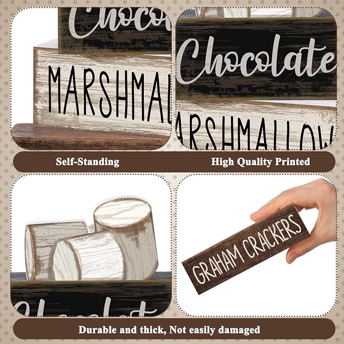Moucuny 4 Pcs Christmas Table Decoration Wooden Marshmallow Chocolate Christmas - Image 5