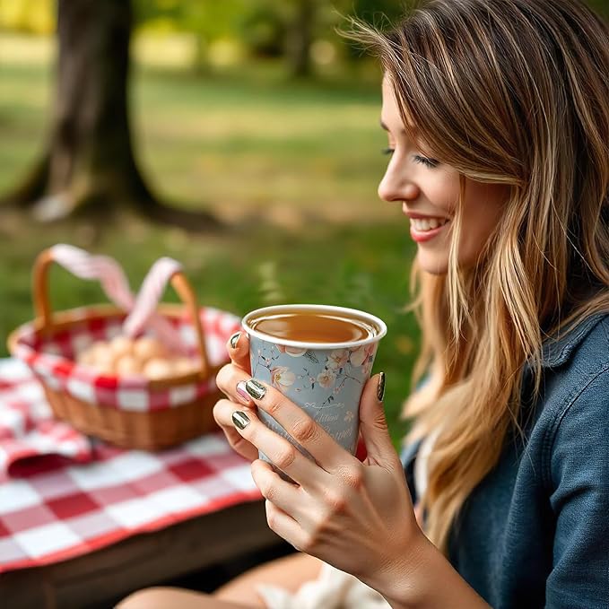 Vintage Floral Paper Cups for Hot Cold Drinks, Disposable Drinking Tea Coffee - Image 6
